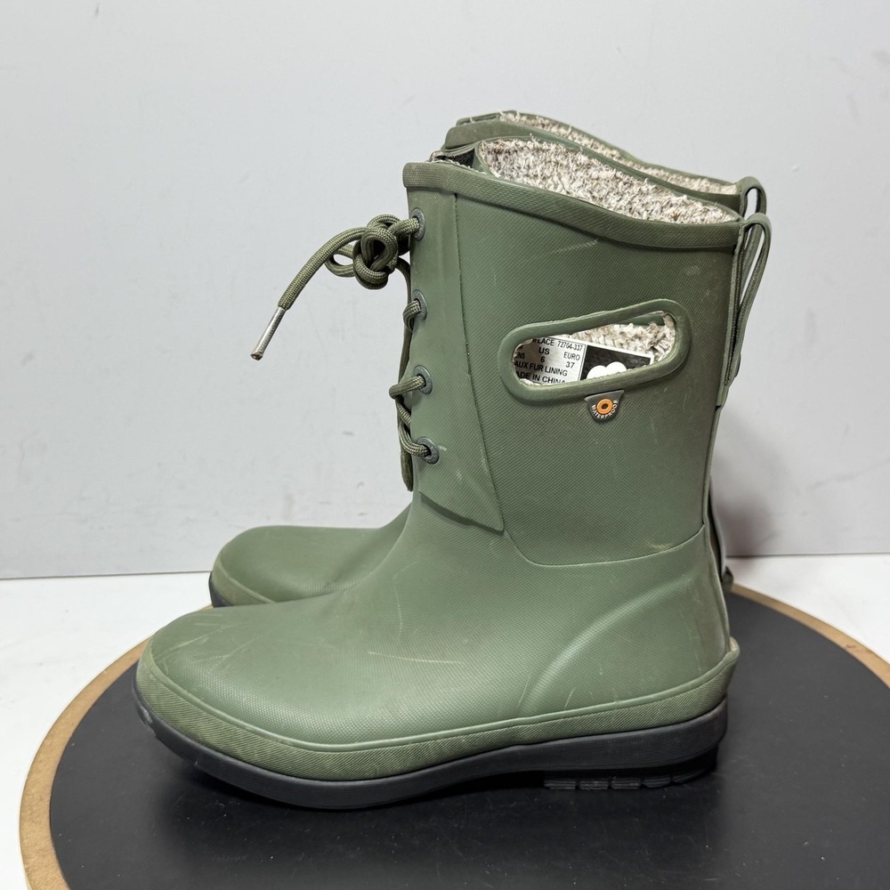 Bogs Amanda II Lace Boots Womens Size 6 Green Faux Fur Waterproof Winter Rain - Picture 5 of 10